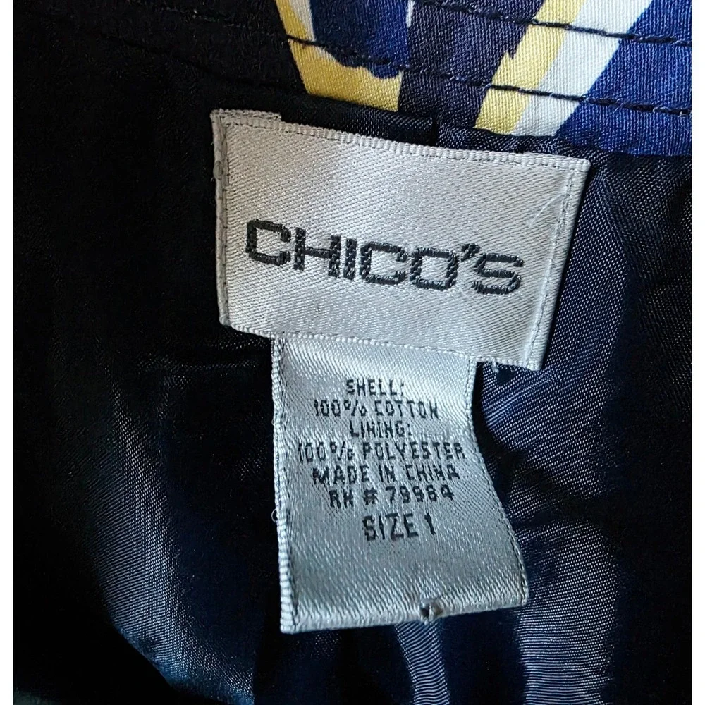 Chico's 1 Butterfly Print Button Front Jacket Blue Green Yellow Medium‎ NWOT